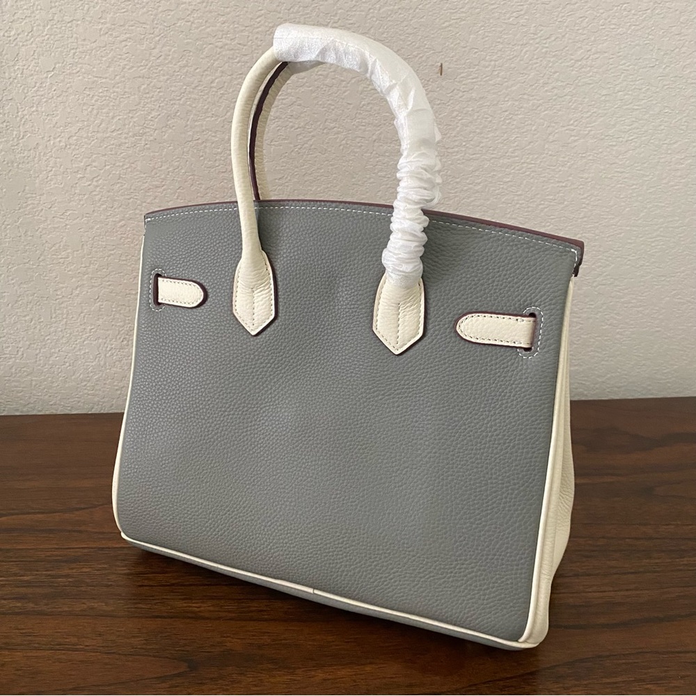 Gray White Colorblock 30 BK Structured Lock Key Doctor Satchel Bag Crossbody S9 - Picture 3 of 14